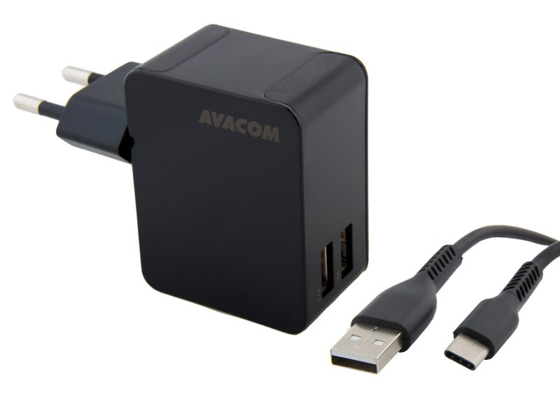 AVACOM HomeNOW síťová nabíječka 3,4A se dvěma výstupy, černá barva (USB-C kabel) - obrázek produktu