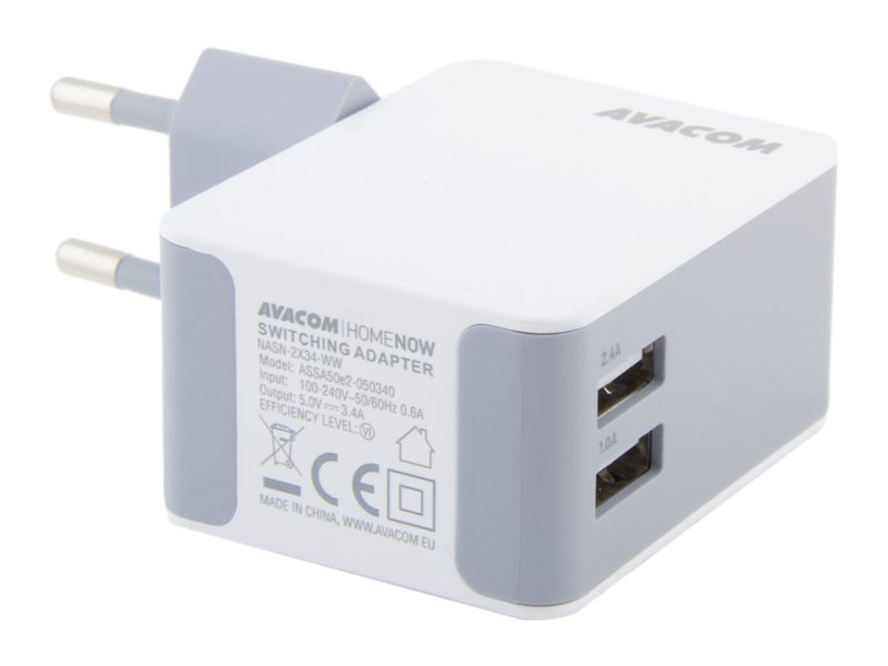 AVACOM HomeNOW síťová nabíječka 3,4A se dvěma výstupy, bílá barva (USB-C kabel) - obrázek č. 2