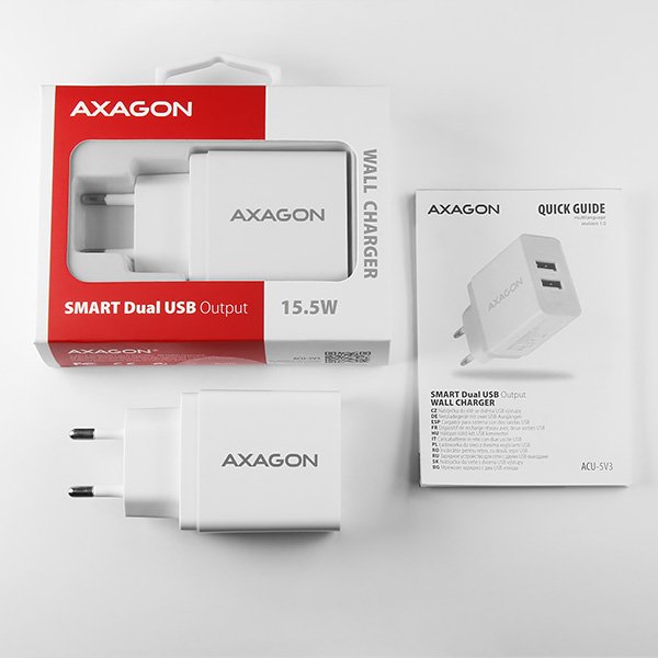 AXAGON ACU-5V3, SMART nabíječka do sítě, 2x port 5V-2.1A + 1A, 15.5W - obrázek č. 8