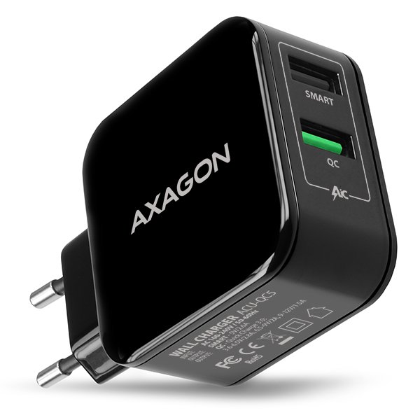 AXAGON ACU-QC5, QUICK a SMART nabíječka do sítě, 2x port QC3.0/ AFC/ FCP + 5V-2.6A, 31W - obrázek č. 1