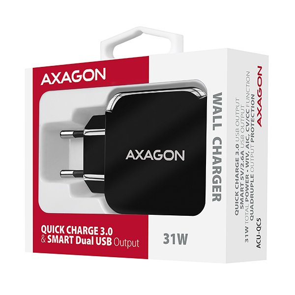 AXAGON ACU-QC5, QUICK a SMART nabíječka do sítě, 2x port QC3.0/ AFC/ FCP + 5V-2.6A, 31W - obrázek č. 9