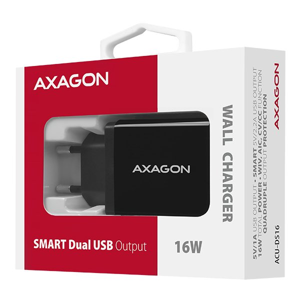 AXAGON ACU-DS16, SMART nabíječka do sítě 16W, 2x USB-A port, 5V/ 2.2A + 5V/ 1A - obrázek č. 9