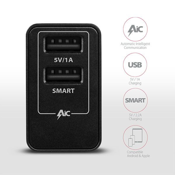 AXAGON ACU-DS16, SMART nabíječka do sítě 16W, 2x USB-A port, 5V/ 2.2A + 5V/ 1A - obrázek č. 4