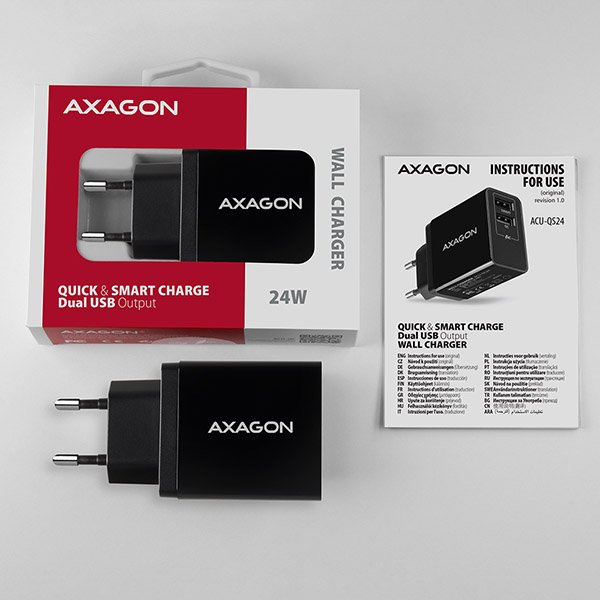 AXAGON ACU-QS24, QC & SMART nabíječka do sítě 24W, 2x USB-A port, QC3.0/ AFC/ FCP + 5V/ 1.2A - obrázek č. 7