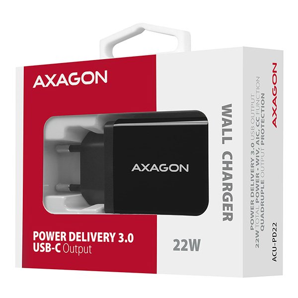 AXAGON ACU-PD22, PD nabíječka do sítě 22W, 1x USB-C port, PD3.0/ QC3.0/ AFC/ FCP/ Apple - obrázek č. 8