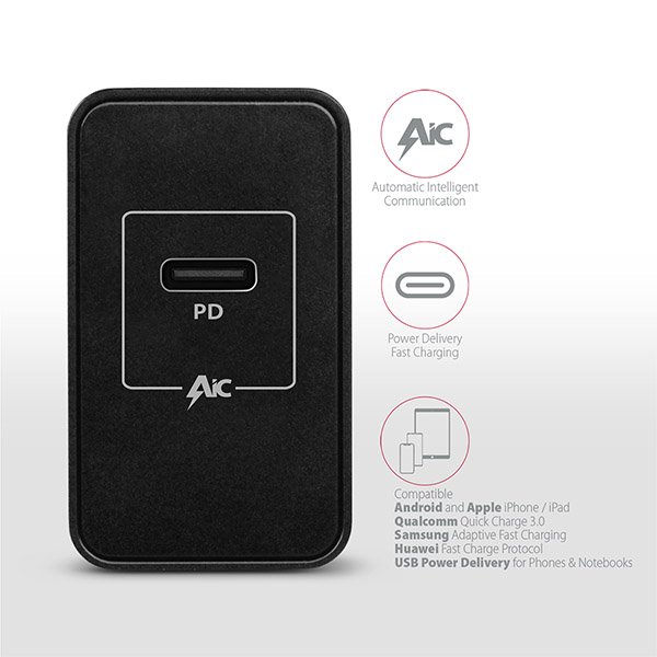 AXAGON ACU-PD22, PD nabíječka do sítě 22W, 1x USB-C port, PD3.0/ QC3.0/ AFC/ FCP/ Apple - obrázek č. 3