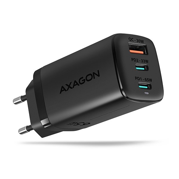 AXAGON ACU-DPQ65, GaN nabíječka do sítě 65W, 3x port (USB-A + dual USB-C), PD3.0/ QC4+/ PPS/ Apple - obrázek produktu