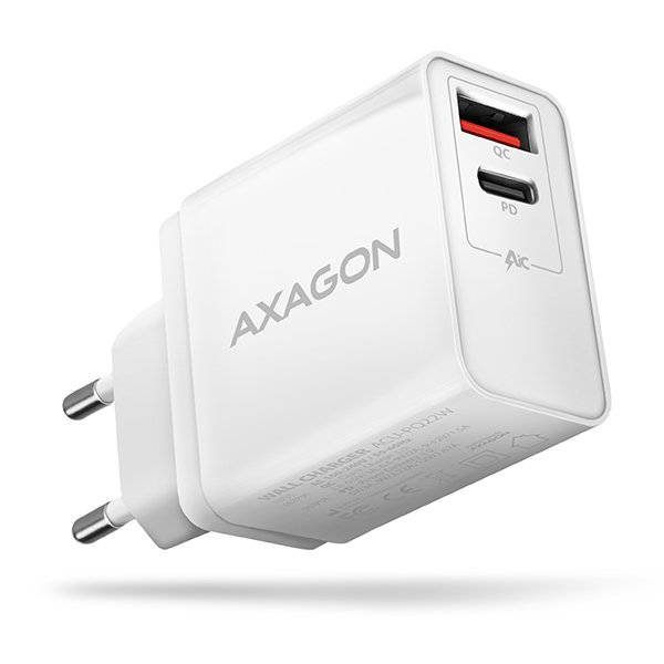 AXAGON ACU-PQ22W, PD & QC nabíječka do sítě 22W, 2x port (USB-A + USB-C), PD3.0/ QC3.0/ AFC/ FCP/ Apple, - obrázek produktu