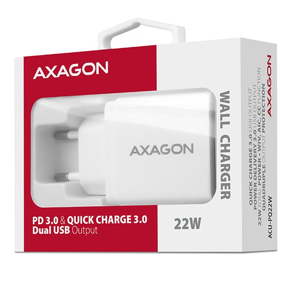 AXAGON ACU-PQ22W, PD & QC nabíječka do sítě 22W, 2x port (USB-A + USB-C), PD3.0/ QC3.0/ AFC/ FCP/ Apple, - obrázek č. 9