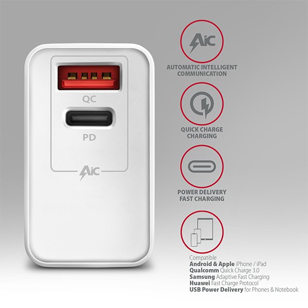 AXAGON ACU-PQ22W, PD & QC nabíječka do sítě 22W, 2x port (USB-A + USB-C), PD3.0/ QC3.0/ AFC/ FCP/ Apple, - obrázek č. 3