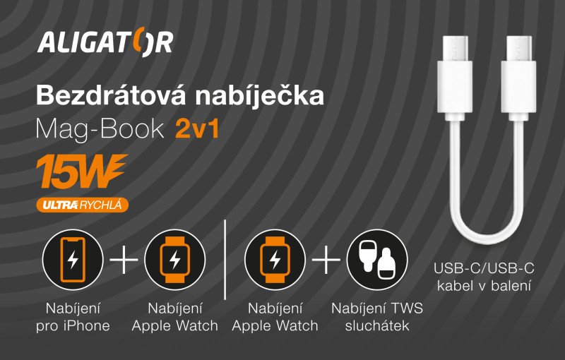 Bezdrátová nabíječka ALIGATOR Mag-Book 2v1, určeno pro MagSafe a nabíjení Apple Watch, 15W, bílá - obrázek č. 4