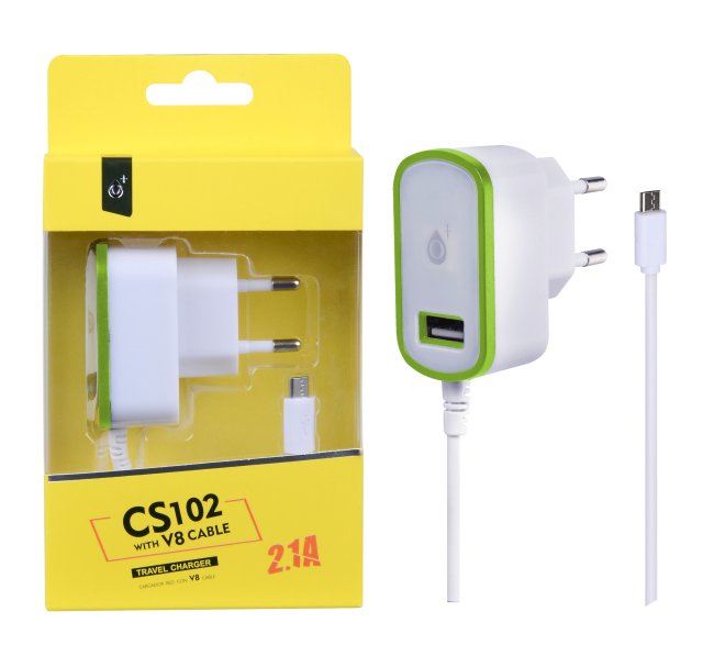 Nabíječka PLUS MicroUSB s USB výstupem 5V/ 2,1A, zelená - obrázek produktu