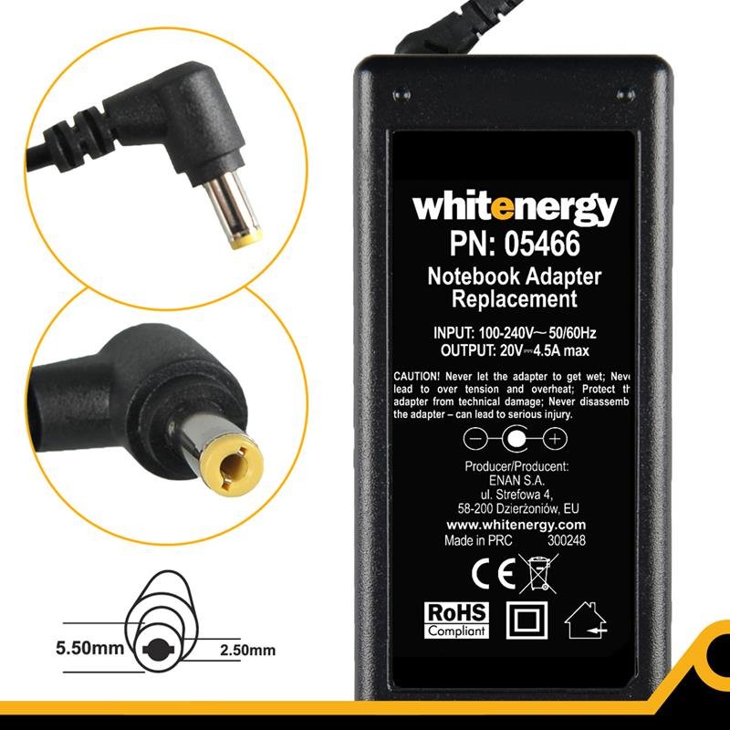Whitenergy napájecí zdroj 20V/ 4.5A 90W konektor 5.5x2.5mm - obrázek produktu