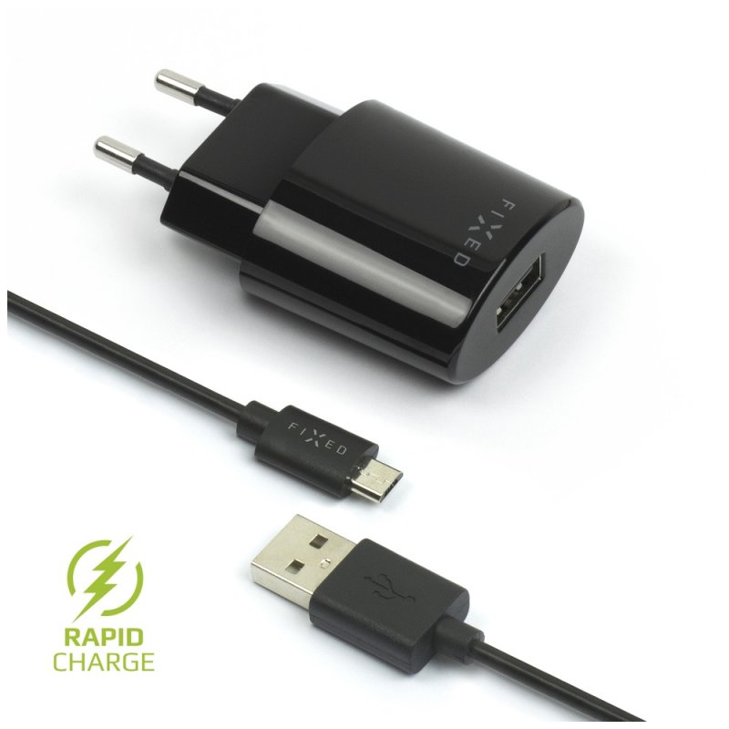 Síťová nabíječka FIXED, micro USB, 2,4A, černá - obrázek produktu