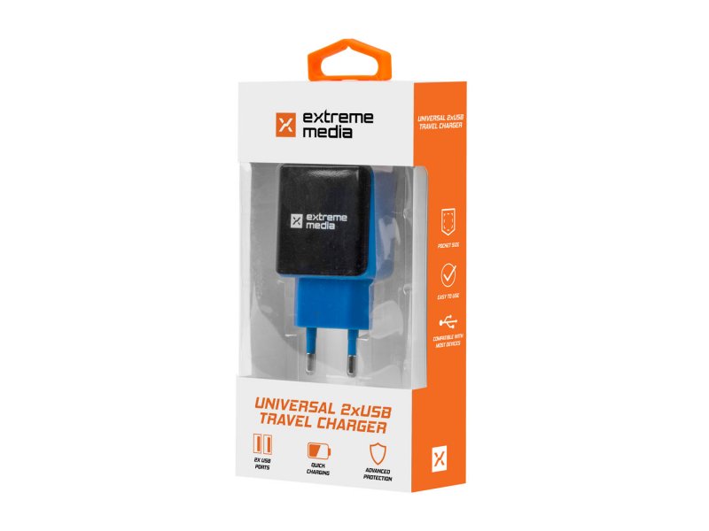 Universální nabíječka Natec 2,1A, 2x USB, černo-modrá - obrázek č. 1