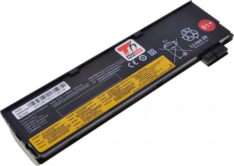 Baterie T6 Power Lenovo ThinkPad T470, T480, T570, T580, P51s, P52s, 5200mAh, 58Wh, 6cell - obrázek produktu