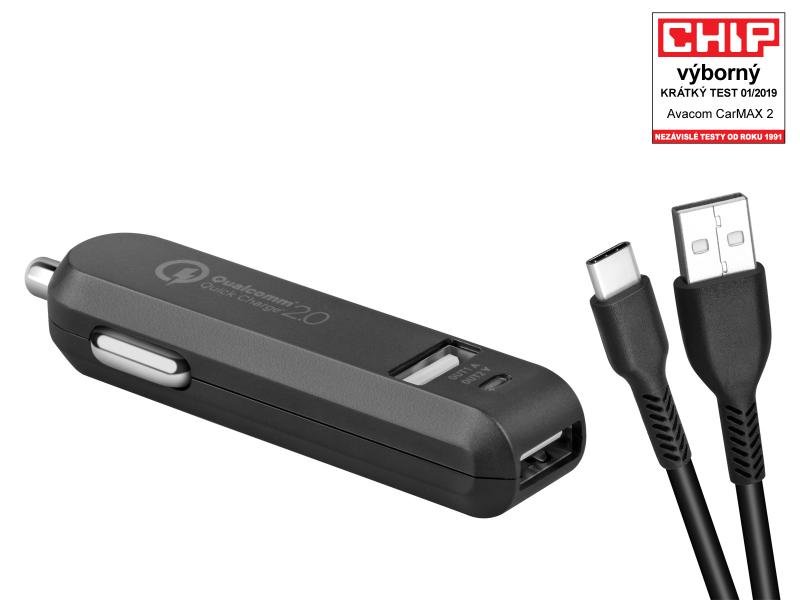 AVACOM CarMAX 2 nabíječka do auta 2x Qualcomm Quick Charge 2.0, černá barva (USB-C kabel) - obrázek produktu