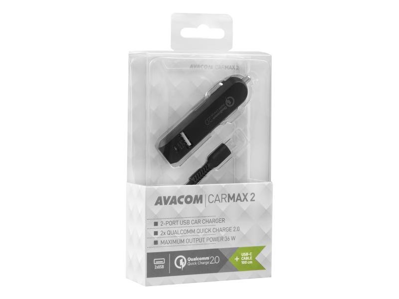 AVACOM CarMAX 2 nabíječka do auta 2x Qualcomm Quick Charge 2.0, černá barva (USB-C kabel) - obrázek č. 1