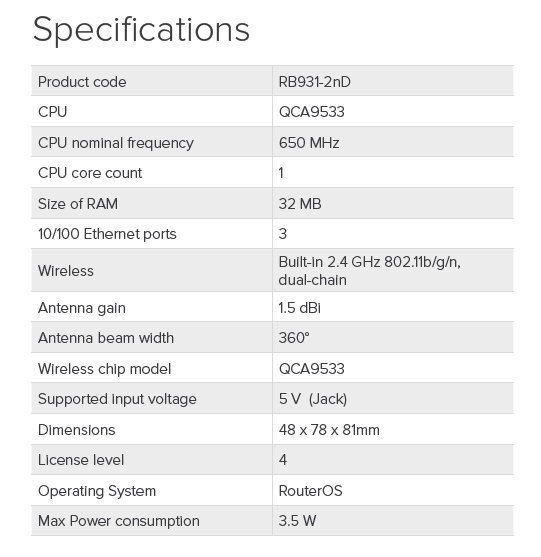 Mikrotik RB931-2nD,32MB RAM,3xLAN,wireless AP,mini - obrázek č. 1