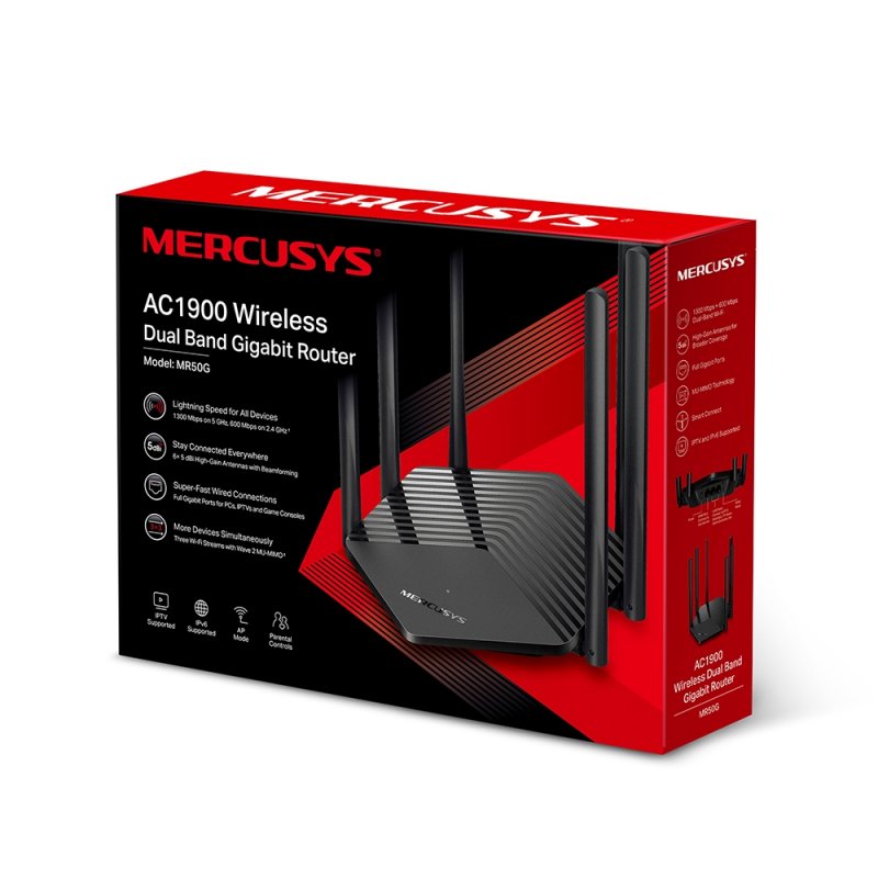 Mercusys MR50G AC1900 WiFi Gb dualband router, 6x pevná anténa - obrázek č. 2