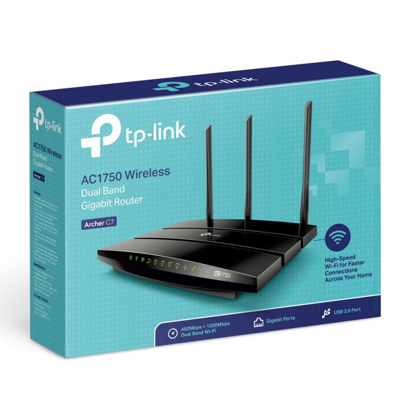 TP-Link Archer C7 ver.5 AC1750 WiFi DualBand Gbit Router, 3x fixed antennas, 1x USB 2.0 - obrázek č. 3