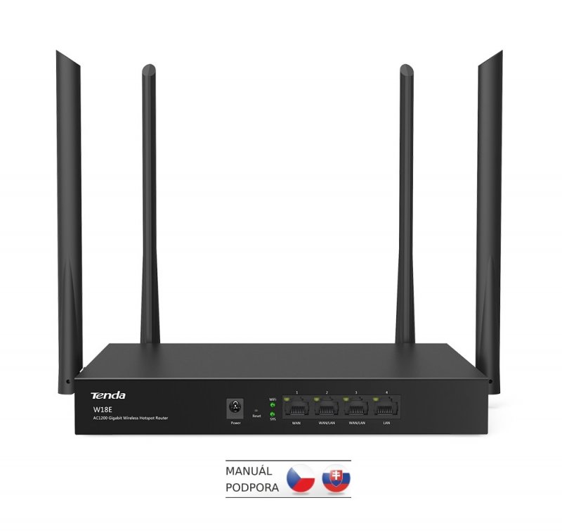 Tenda W18E WiFi Hotspot AC1200 Gigabit Router, 1xWAN, 2xWAN/ LAN, 1xLAN, VPN, Captive portal, Kov - obrázek č. 2