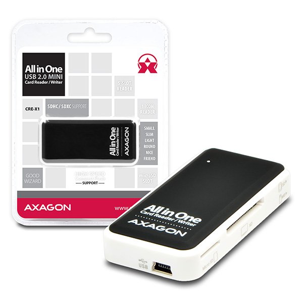 AXAGON CRE-X1, USB 2.0 externí MINI čtečka 5-slot ALL-IN-ONE - obrázek produktu