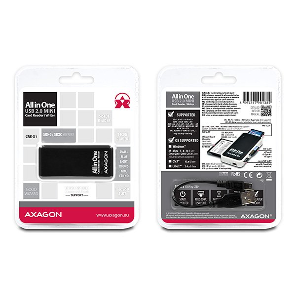 AXAGON CRE-X1, USB 2.0 externí MINI čtečka 5-slot ALL-IN-ONE - obrázek č. 3