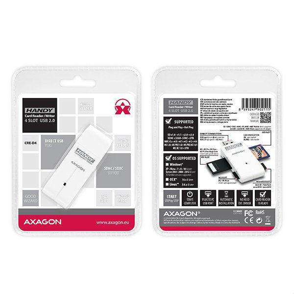 AXAGON CRE-D4, USB 2.0 externí HANDY čtečka 4-slot SD/ MicroSD/ MS/ M2, bílá - obrázek č. 9