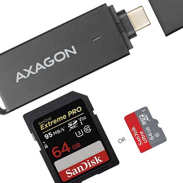AXAGON CRE-S2C, USB 3.1 Type-C - externí SLIM čtečka 2-slot SD/ microSD, podpora UHS-I - obrázek č. 9