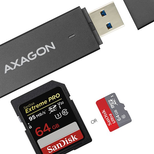 AXAGON CRE-S2, USB 3.0 Type-A - externí SLIM čtečka 2-slot SD/ microSD, podpora UHS-I - obrázek č. 9