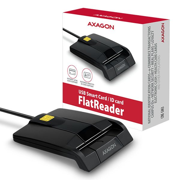 AXAGON CRE-SM3, USB externí FlatReader čtečka kontaktních karet Smart card (eObčanka) - obrázek produktu