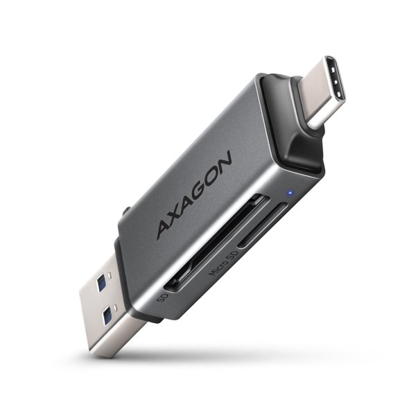 AXAGON CRE-DAC, USB-C + USB-A, 5 Gbps - MINI čtečka karet, 2-slot & lun SD/ microSD, podpora UHS-I - obrázek produktu