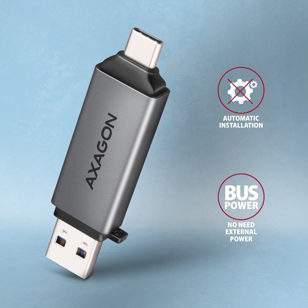 AXAGON CRE-DAC, USB-C + USB-A, 5 Gbps - MINI čtečka karet, 2-slot & lun SD/ microSD, podpora UHS-I - obrázek č. 4