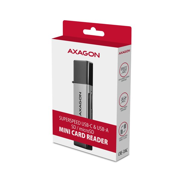 AXAGON CRE-DAC, USB-C + USB-A, 5 Gbps - MINI čtečka karet, 2-slot & lun SD/ microSD, podpora UHS-I - obrázek č. 7