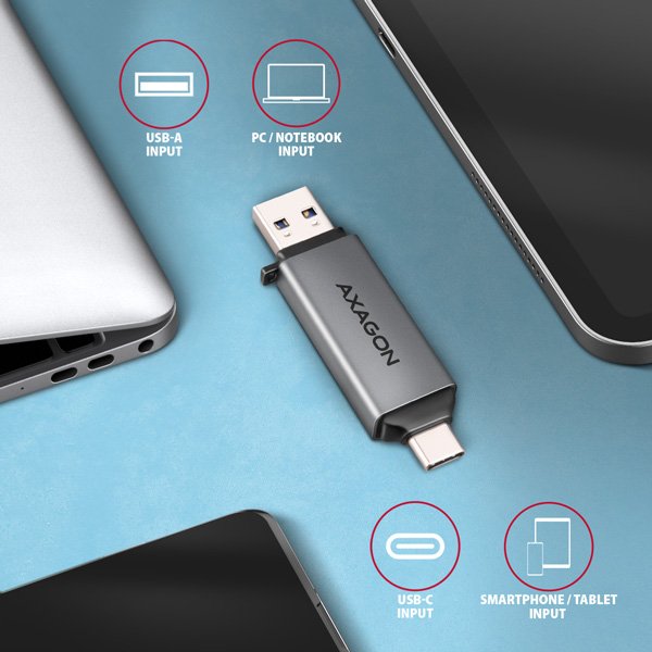 AXAGON CRE-DAC, USB-C + USB-A, 5 Gbps - MINI čtečka karet, 2-slot & lun SD/ microSD, podpora UHS-I - obrázek č. 3