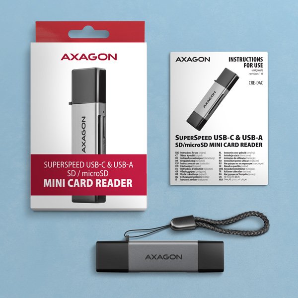 AXAGON CRE-DAC, USB-C + USB-A, 5 Gbps - MINI čtečka karet, 2-slot & lun SD/ microSD, podpora UHS-I - obrázek č. 6