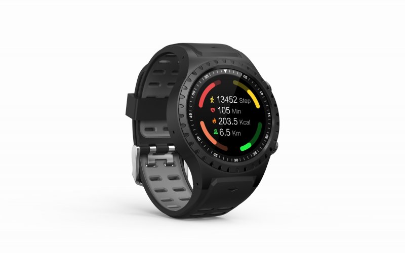EVOLVEO SportWatch M1S, chytré sportovní hodinky s podporou SIM, šedočerný pásek - obrázek č. 1