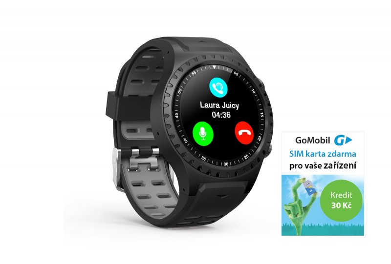 EVOLVEO SportWatch M1S, chytré sportovní hodinky s podporou SIM, šedočerný pásek - obrázek produktu