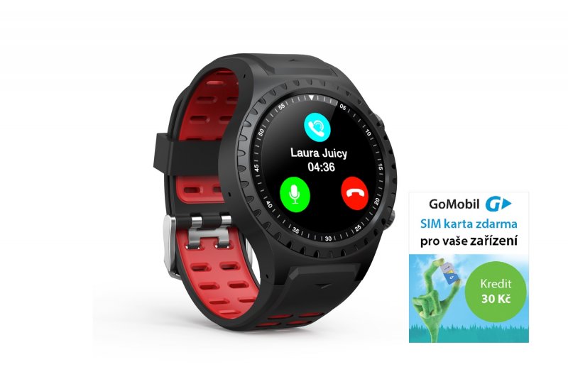 EVOLVEO SportWatch M1S, chytré sportovní hodinky s podporou SIM, červenočerný pásek - obrázek produktu