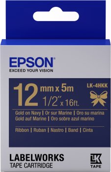 Epson zásobník se štítky – saténový pásek, LK-4HKK, zlatá /  námořnická modrá, 12 mm (5 m) - obrázek produktu