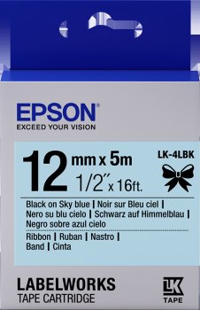 Epson zásobník se štítky – saténový pásek, LK-4HKK, černá/ nebeská modrá, 12 mm (5 m) - obrázek produktu