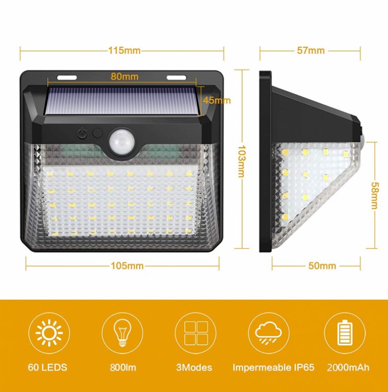 Venkovní solární LED světlo s pohybovým senzorem M60 - obrázek produktu