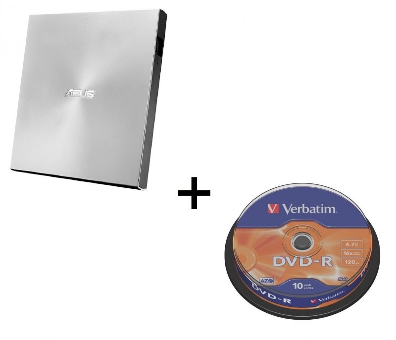 BUNDLE ASUS SDRW-08U9M-U SILVER (USB-C/ A) + Verbatim DVD-R 10cake - obrázek produktu