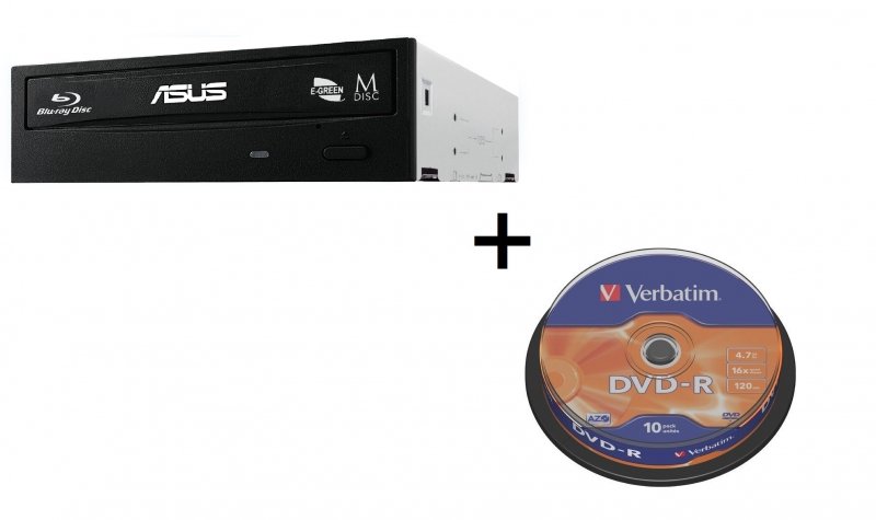 BUNDLE ASUS BW-16D1HT BLACK interní BD-RW bulk + Verbatim DVD-R 10cake - obrázek produktu