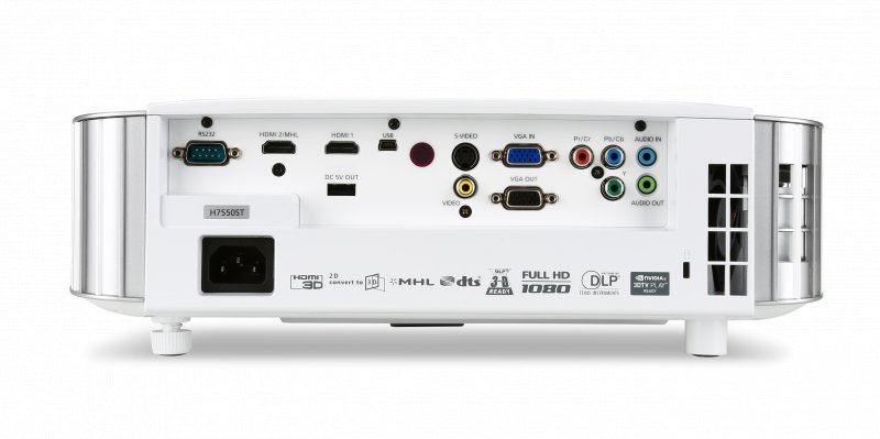 Acer DLP H7550ST (ShortThrow) - 3000Lm, FullHD, 16000:1, HDMI, VGA, USB, repro., 3D brýle, bílý - obrázek č. 4