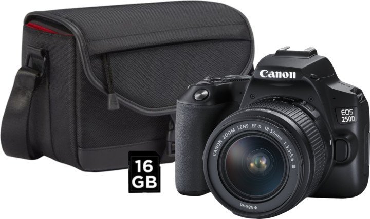 Canon EOS 250D BK+ EF-S18-55mm f/ 3.5-5.6 III + CB-SB130+ 16GB - obrázek produktu