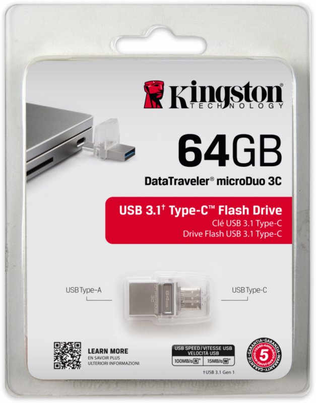 64GB Kingston DT microDuo 3C, USB 3.0/ 3.1 + Type-C - obrázek č. 3