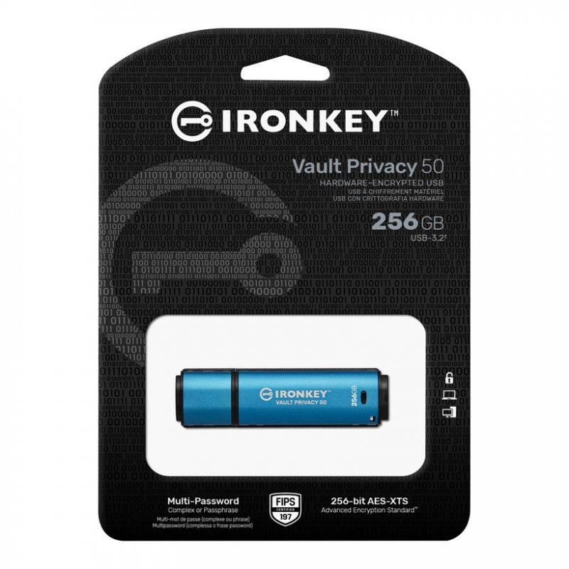 Kingston IronKey Vault Privacy 50/ 256GB/ USB 3.2/ USB-A/ Modrá - obrázek č. 2