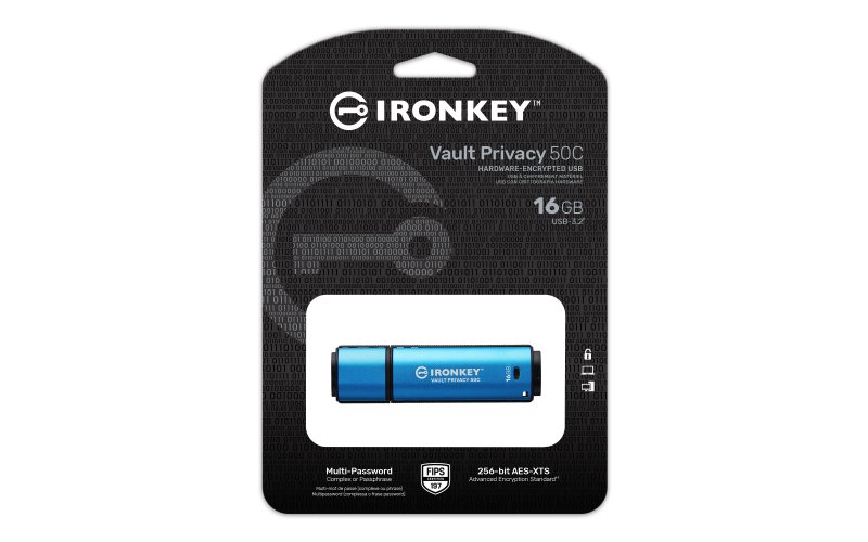 Kingston Ironkey Vault Privacy 50C/ 16GB/ USB 3.2/ USB-C/ Modrá - obrázek č. 2
